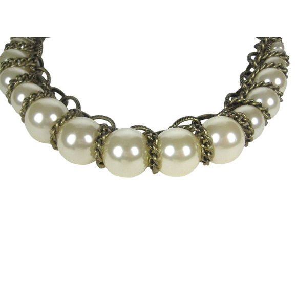 Imitation Pearl Necklace 20 Inch Goldtone Chain Statement Party Graduating - Picture 2 of 9